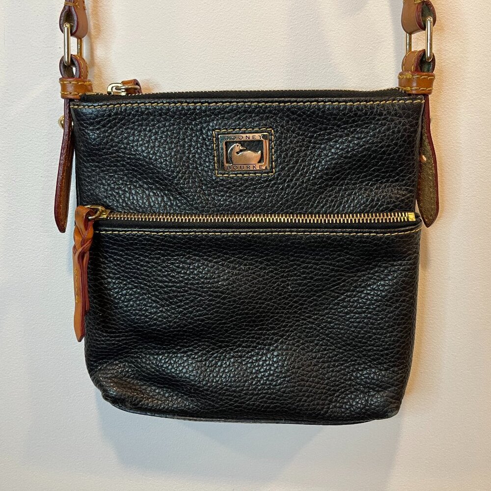 Dooney & Bourke Black Pebbled Leather Letter Carrier Bag